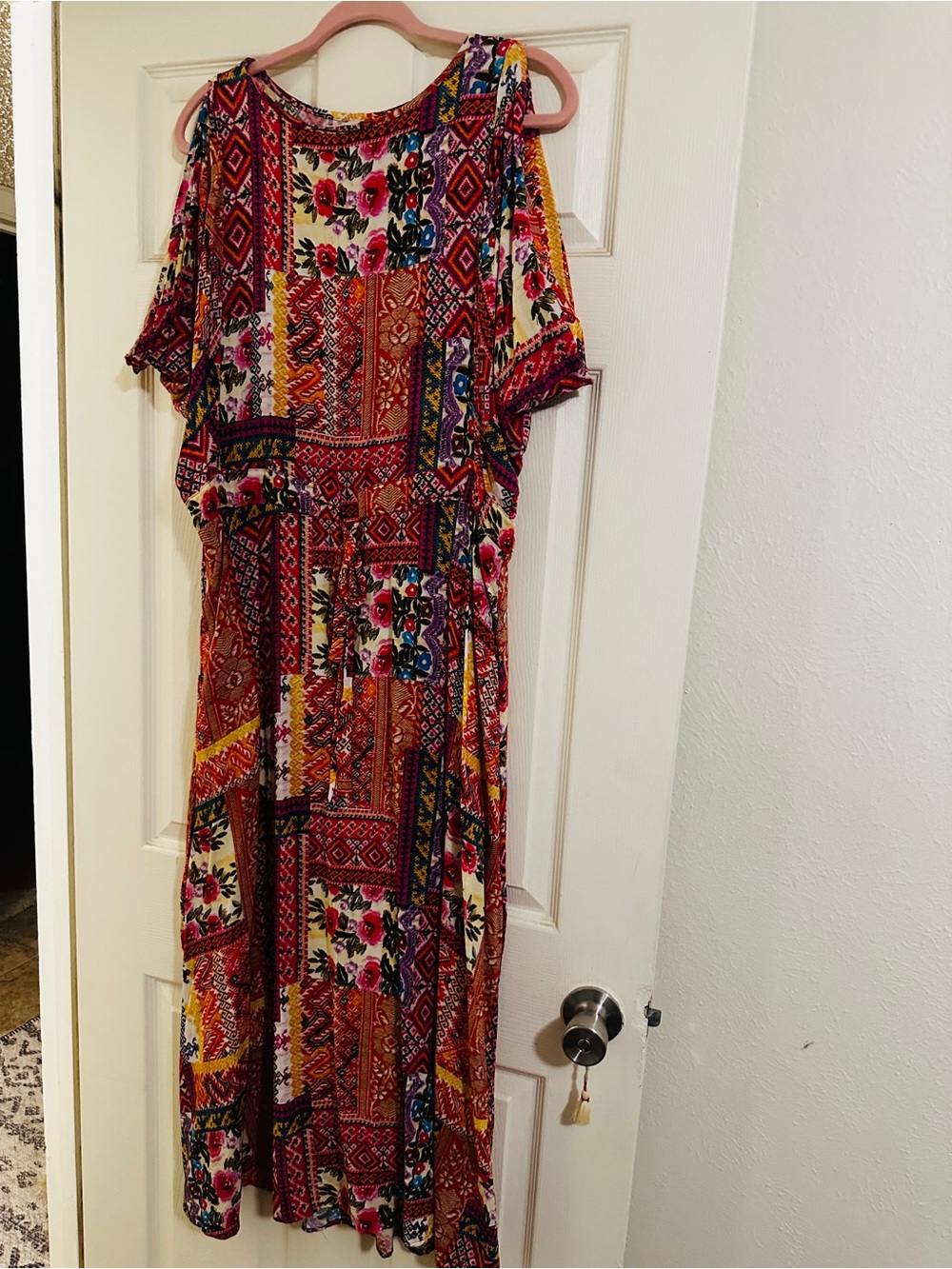 Uncle Frank Multicolor Patchwork Maxi Dress — Red & Yellow Accents
